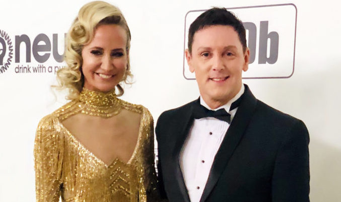 Looking good! Lady Victoria Hervey stuns in a shimmering gold dress arriving with Sean Borg at Elton’s Oscars party