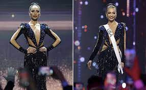 After providing the correct response, Miss Universe 2022 R’Bonney Gabriel Is A True-Blue Beauty Queen Wearing A Cutout Gown