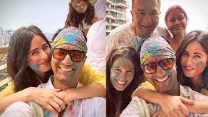 Vicky Kaushal and Katrina Kaif embrace as they enjoy a home-based Holi celebration with family