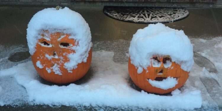 Snow falls on Halloween in Chicago for the first time this season